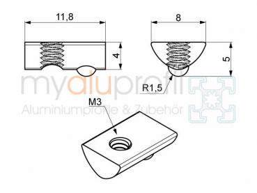 T-nut 5 I-type without bridge M3